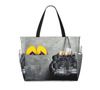 Vecchi guantoni da boxe appesi a un chiodo sul muro con spazio per il testo Grande borsa da spiaggia per donna con cerniera e tasca impermeabile, borsa da palestra pieghevole leggera per viaggi, spes