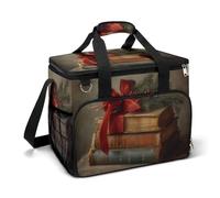 Vecchi libri con nastro rosso sempreverde ramoscello campeggio Cooler Bag isolato spiaggia refrigeratori portatili a prova di perdite borse con tracolla