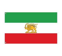 Vecchia bandiera iraniana storica dell'Iran con corona del sole del leone e ex bandiere iraniane con 2 occhielli in ottone, robusta doppia cucitura e poliestere di alta qualità 150 x 90 cm (B)