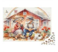 Vecchia Coppia che Parla Puzzle 1000 pezzi, Terrazza con Cane, Carta Riciclata, Cartone Often, Decorazione Murale Incorniciabile per Adulti, 38x26cm