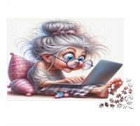 Vecchia donna che usa il computer portatile Puzzles 1000 Pezzi Carta riciclata per adulti Puzzle per adulti Impossibile difficile stimolante Attività divertente Ottima idea regalo 70x50cm/1000pcs