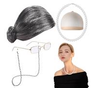 Vecchia donna parrucca costume da donna vestito nonna parrucca occhiali catene stringhe cinghie perline set costume nonna costume per cosplay