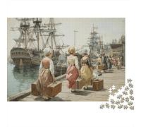 Vecchia nave di legno e passerella|Giovane donna che sale a bordo di un transatlantico| Puzzle Divertenti Per Tutta La Famiglia 1000pcs (75x50cm) Adulti