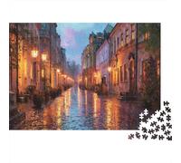 Vecchia strada acciottolata dopo la pioggia, lampioni a gas 70x50cm/1000pcs Puzzle Adatto Per Adulti E Folla Dai 14 Anni in Su