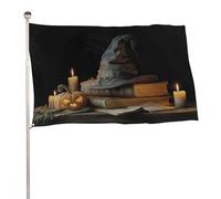 Vecchia strega cappello su libri candele bandiera zucca 3x5 Ft all'aperto giardino bandiere banner decorazione per cortile portico prato fattoria