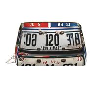 Vecchia targa in pelle a mano Zipper Makeup Bag Carino Make Up Caso Grande Largo-Open Pouch Pen Case, bianco, Taglia unica