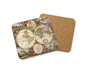 Vecchia Vintage Mondo Mappa #5 Bevande Sottobicchiere Opaco Truciolato Set X4 -