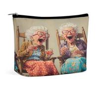 Vecchie donne ridevano mentre bevevano, borsa per il trucco, organizer da viaggio per articoli da toilette, pochette cosmetica per donne, regali di compleanno per mamme, ragazze, donne e sorelle