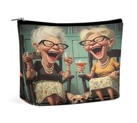 Vecchie donne ridevano mentre bevevano, borsa per il trucco, organizer da viaggio per articoli da toilette, pochette cosmetica per donne, regali di compleanno per mamme, ragazze, donne e sorelle