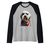 Vecchio Cane Da Pastore Inglese 4 Luglio Indipendenza Americana Maglia con Maniche Raglan