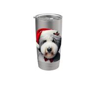 Vecchio Cane Da Pastore Inglese Con Cappello Di Babbo Natale Cane Proprietario Mamma Bicchiere termico in acciaio inox doppia parete