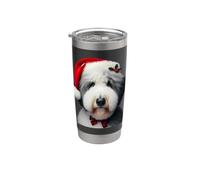 Vecchio Cane Da Pastore Inglese Con Cappello Di Babbo Natale Cane Proprietario Mamma Bicchiere termico in acciaio inox doppia parete