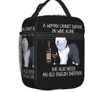 Vecchio Cane da Pastore Inglese E Vino Termico Isolato Pranzo Sacchetto Divertente Cane Animale Pranzo Contenitore Lavoro Scuola Viaggio Stoccaggio Scatola di Cibo