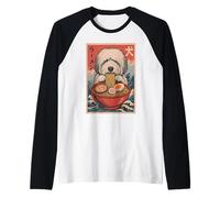 Vecchio Cane da Pastore Inglese Mangiare Ramen Kawaii Anime Amante del Cane Maglia con Maniche Raglan