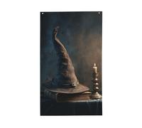 Vecchio cappello da strega su bandiere antiche per la casa, 9 x 1,5 m, striscione di auguri con occhielli per interni ed esterni, decorazioni per la casa