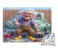 Vecchio che lava la macchina Puzzle 1000 Pezzi Carta riciclata per adulti Puzzle per adulti Gioco difficile e stimolante Gioco familiare divertente Ottima idea regalo per il relax 38x26cm/1000pcs