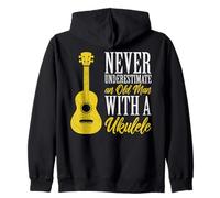 Vecchio, con, Uno, Ukulele, Hawaiano, Chitarrista, Musicista, Musica Felpa con Cappuccio