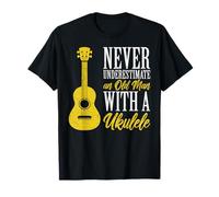 Vecchio, con, Uno, Ukulele, Hawaiano, Chitarrista, Musicista, Musica Maglietta