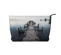 Vecchio molo di legno sopra acqua calma velluto a coste borsa organizer da viaggio borsa organizer borsa per cosmetici grande borsa ampia aperta, nero, taglia unica, Nero, One size