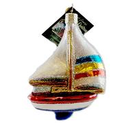 Vecchio Mondo Natale Aerei, Treni, Elicotteri, Barche e Camion Ornamenti soffiati di vetro per albero di Natale Barca a vela