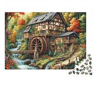 Vecchio Mulino in Legno Puzzle 1000 Pezzi Carta Puzzle per Adulti Foresta Autunnale Ruscello Relax Concentrazione Decorazione Casa Regalo 38x26cm/1000pcs