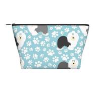 Vecchio sfondo di cane pastore inglese con zampe disegnate a mano simpatico cartone animato, Borsa da toilette Borsa per trucco Borsa per cosmetici Borsa da toilette da viaggio portatile