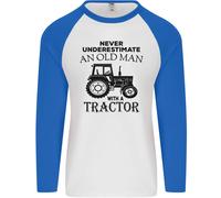 Vecchio Uomo Con Un Trattore Autista Contadino Maglietta Baseball L/S