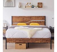 VECELO Con testiera rustica in legno vintage, resistente supporto a doghe in metallo, nessuna molla necessaria, dimensione intera