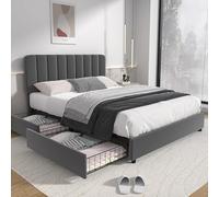 VECELO Letto imbottito 140 x 200 cm letto matrimoniale con testiera regolabile in altezza, stabile telaio del letto con rete a doghe, telaio imbottito, non è necessario saltare in velluto, senza