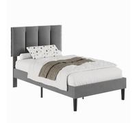 VECELO Letto imbottito da 90 x 200 cm con rete a doghe, letto singolo con testiera in velluto regolabile in altezza, struttura stabile, silenzioso, 20 cm di spazio sotto il letto, grigio