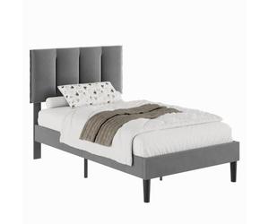 VECELO Letto imbottito da 90 x 200 cm con rete a doghe, letto singolo con testiera in velluto regolabile in altezza, struttura stabile, silenzioso, 20 cm di spazio sotto il letto, grigio