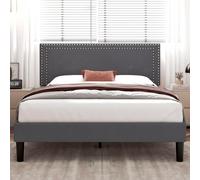 VECELO Letto matrimoniale imbottito 140 x 190 cm, supporto a doghe in legno solido, tessuto vellutato, facile da montare, grigio