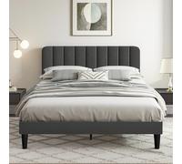 VECELO Letto matrimoniale imbottito 140 x 190 cm, testiera regolabile, supporto a doghe in legno solido, tessuto vellutato, facile da montare, grigio