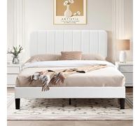 VECELO Letto matrimoniale imbottito 140 x 190 cm, testiera regolabile, supporto a doghe in legno solido, tessuto vellutato, facile da montare, bianco