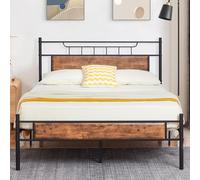 VECELO Letto retrò 140 x 200 cm in metallo con rete a doghe, struttura letto matrimoniale con testa in legno spessa, colore marrone