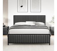 VECELO Metallo 140 x 200 cm, Matrimoniale con testiera e pediera Imbottiti, Telaio con Rete a doghe, Altezza 32 cm sotto Il Letto, Non è Necessario alcun Saltarello, Grigio