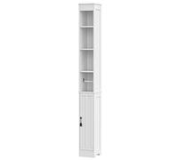 VECELO Mobile da bagno, mobile alto con ripiani regolabili e scomparti aperti, con porta carta igienica incorporata, 20 x 20 x 180 cm, bianco