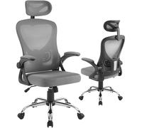VECELO Sedia da ufficio ergonomica con schienale adattabile, poltrona da computer con braccioli, altezza regolabile, girevole a 360°, comfort al lavoro, grigio