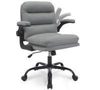 VECELO Sedia da ufficio in pelle ergonomica con ampia seduta imbottita, braccioli, rotella silenziosa, tavolo da toeletta regolabile a 360° per sedia a casa, grigio, può sostenere 120 kg