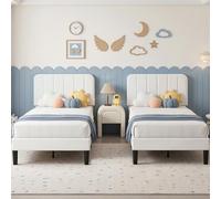 VECELO Set di 2 letti imbottiti da 90 x 200 cm, letto singolo con rivestimento in velluto e rete a doghe in legno massiccio, telaio imbottito, stabile letto per ragazzi, facile da montare, bianco