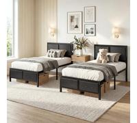 VECELO Set di 2 telai per letto singolo da 90 x 200 cm, con testiera in legno spesso e rete a doghe in metallo, 31 cm di spazio sotto il letto, struttura stabile per camera da letto, colore nero