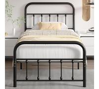 VECELO Struttura letto 90x200 cm in metallo con rete a doghe e testiera alta, moderna, facile da montare per camera da letto e camere degli ospiti, nero