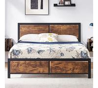 VECELO Struttura Letto Matrimoniale con testiera rustica in Legno Vintage, Base per Materasso, Robusto Supporto a doghe in Metallo, Senza Bisogno di Molle, ingegnerizzato, Doppio Marrone