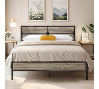 VECELO Telaio letto 140 x 190 cm con testa in legno, rete piattaforma in metallo, con supporto a doghe solide e spazio di archiviazione, montaggio semplice, grigio ardesia chiaro