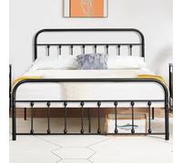 VECELO Telaio letto 140 x 200 cm, letto in metallo con testiera alta, moderno e minimalista, per camera da letto, camera degli ospiti, molto spazio sotto il letto, colore nero