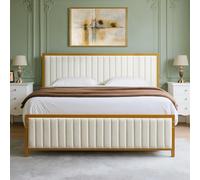 VECELO Telaio letto 140 x 200 cm, letto matrimoniale in metallo con testiera e pediera imbottiti, telaio del letto con rete a doghe, altezza 32 cm sotto il letto, non è necessario alcun ponticello da