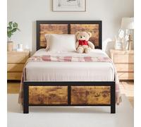 VECELO Telaio letto 90 x 200 cm, letto in metallo con testa in legno spessa e rete a doghe, moderno letto per gli ospiti con spazio sotto il letto, perfetto per camera da letto, colore marrone