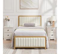 VECELO Telaio letto 90 x 200 cm, letto singolo in metallo con testiera e pediera imbottiti, telaio del letto con rete a doghe, altezza 32 cm sotto il letto, non è necessario alcun ponticello da boxe,