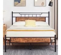 VECELO Telaio per letto 140 x 190 cm, rete con piattaforma singola con testiera in legno, supporto a doghe in acciaio di alta qualità, portaoggetti sotto il letto, montaggio semplice, marrone