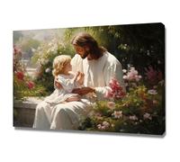 Veces Immagini da Parete - Stampa su Tela con Ritratto di Gesù e Gesù Bambino - Immagine di Cristo Incorniciata - Decorazione Religiosa - 60 x 90 cm con Cornice